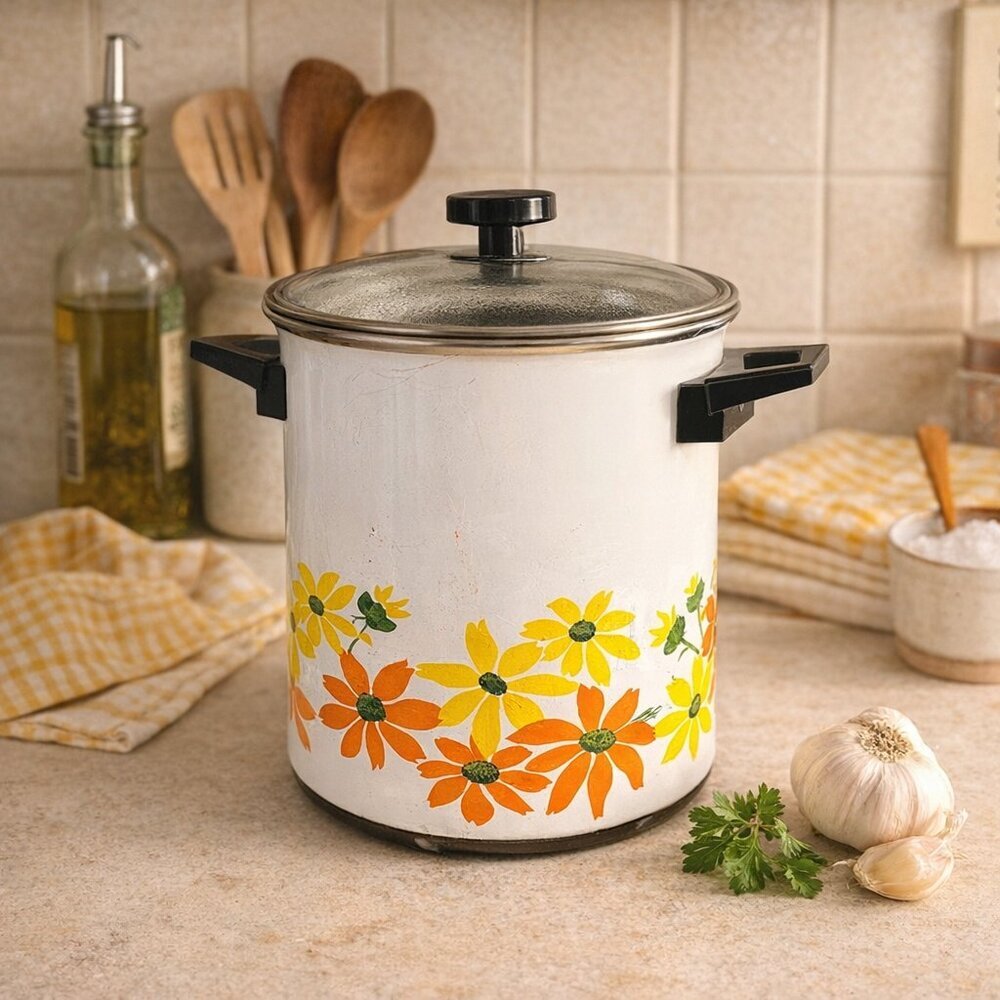 Vintage EKCO Country Garden Enamel Stock Pot/stemaer with Lid – Made in Italy
